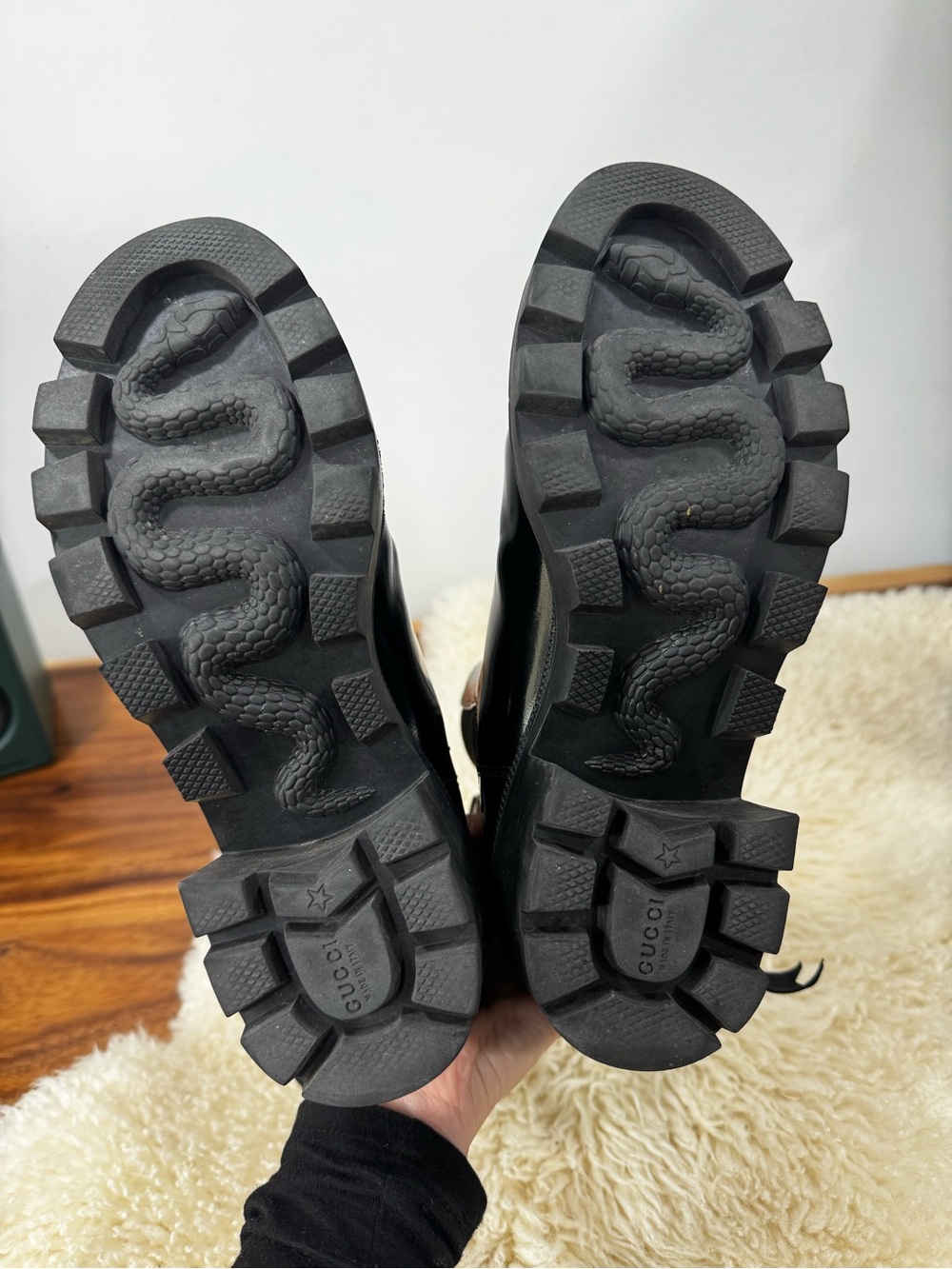 Gucci Black Patent Leather Platform Chelsea Booties size 8